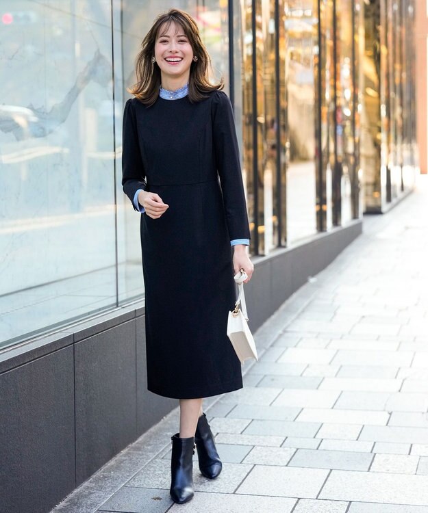 ANY SIS フリルスタンド シャツ ブルーストライプ