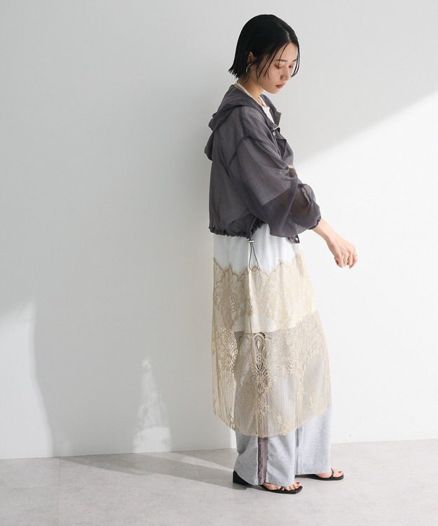 Green Parks 裾レースドッキングカットロゴチュニック Off White