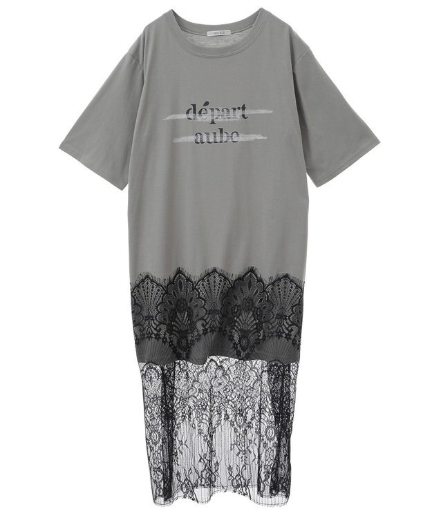 Green Parks 裾レースドッキングカットロゴチュニック Charcoal Gray