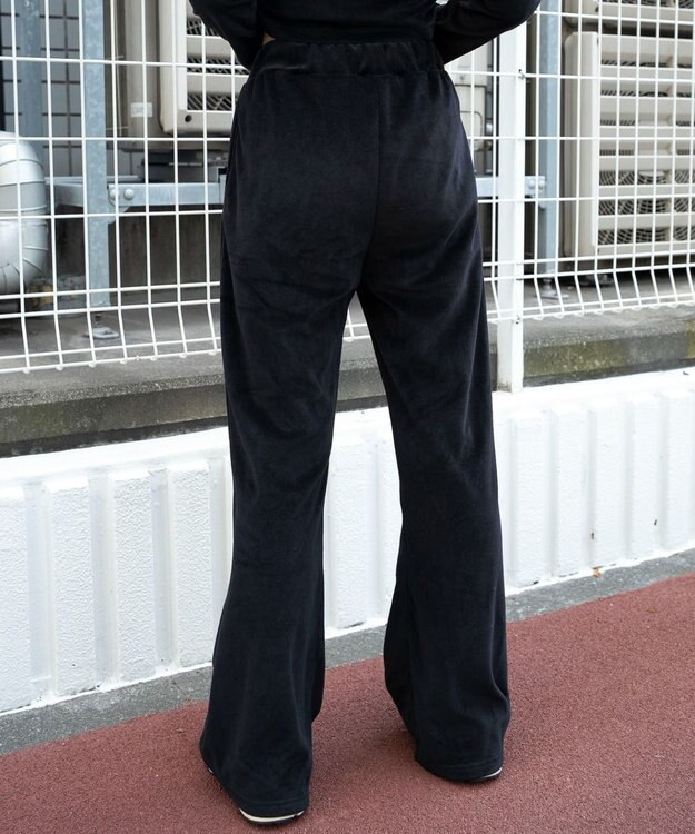 WEGO 【ウエストゴム】ベロアフレアパンツ ブラック