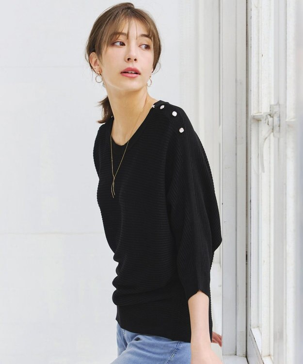 Tiaclasse 【洗える】肩ボタンドルマンニットトップス ブラック