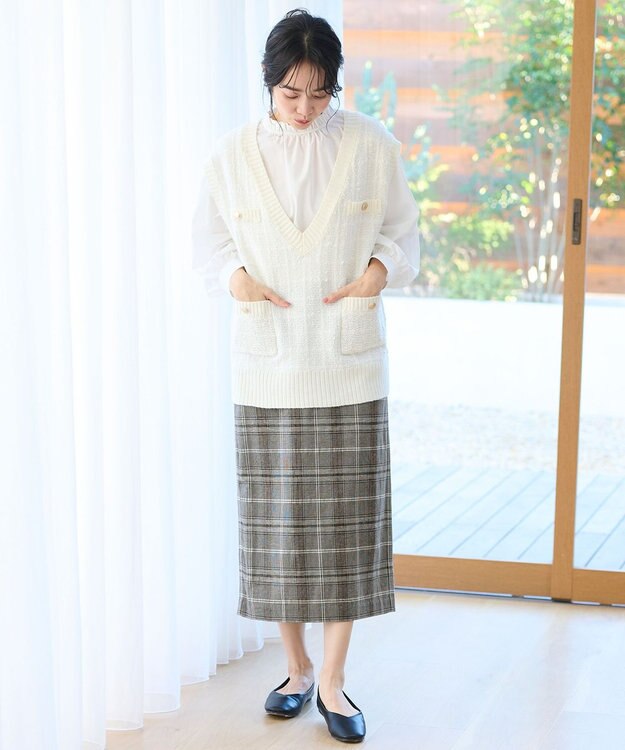 ANY 【ウエストゴム/ストレッチ】チェックタイトスカート ブラウン系