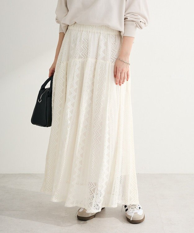 Green Parks ラウンド切替インドコットンレーススカート Off White