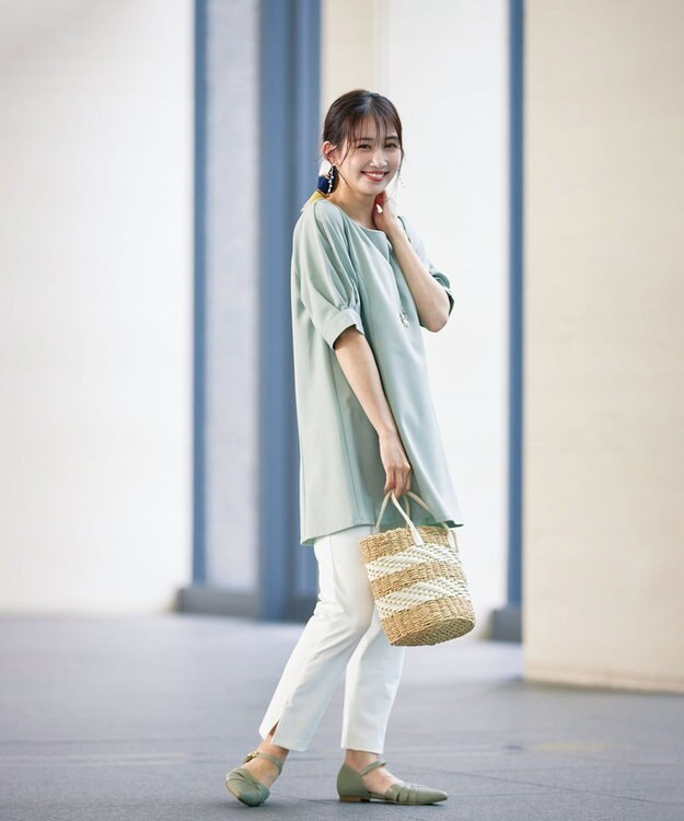 Tiaclasse 【洗える】パフスリーブチュニックブラウス ミント