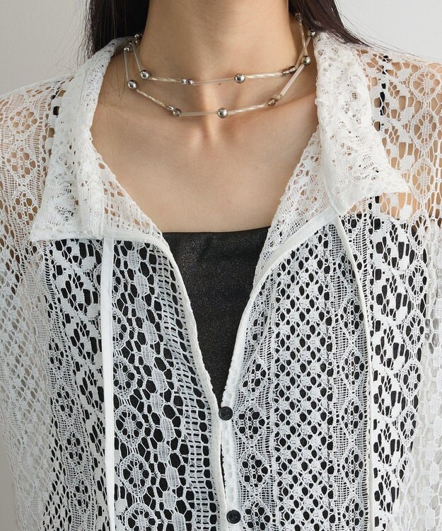 Green Parks ２ＷＡＹリボン付きレースシャツ Off White