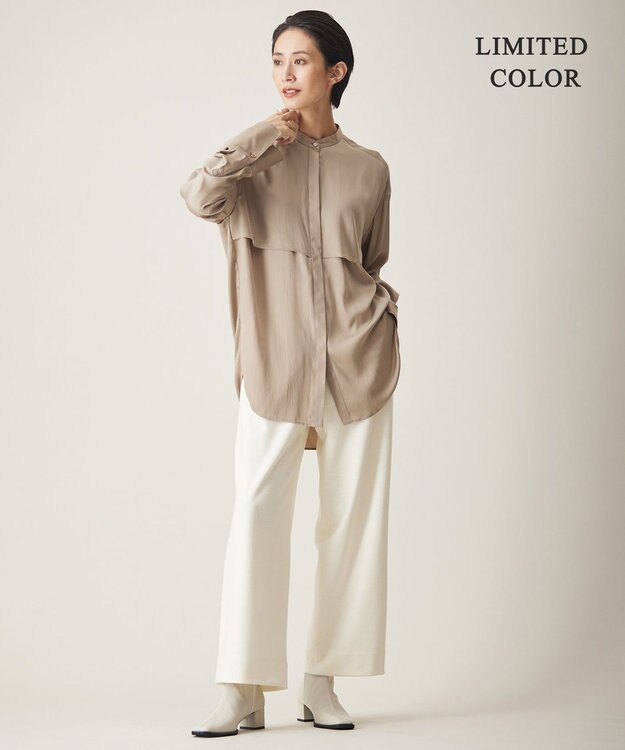 ICB 【WEB限定カラーあり・洗える】 シルキーサテン シャツブラウス モカ系［WEB限定］
