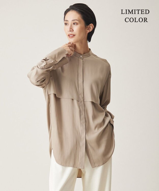 ICB 【WEB限定カラーあり・洗える】 シルキーサテン シャツブラウス モカ系［WEB限定］