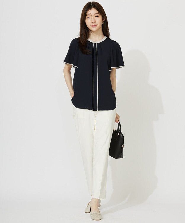 ANY SIS 【洗える】バイカラーフレア ブラウス ネイビー