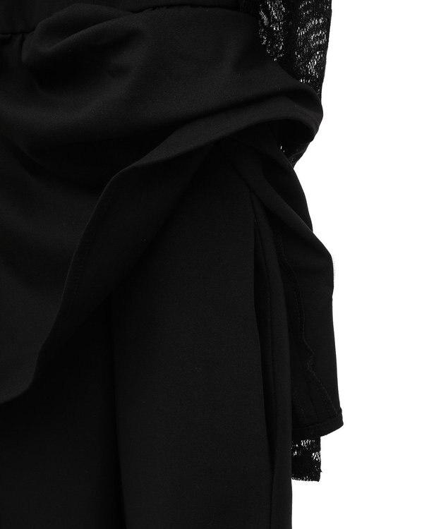 Green Parks コサージュ付レースペプラムロンパース Black