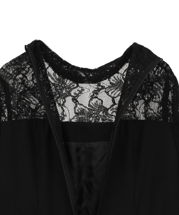 Green Parks コサージュ付レースペプラムロンパース Black