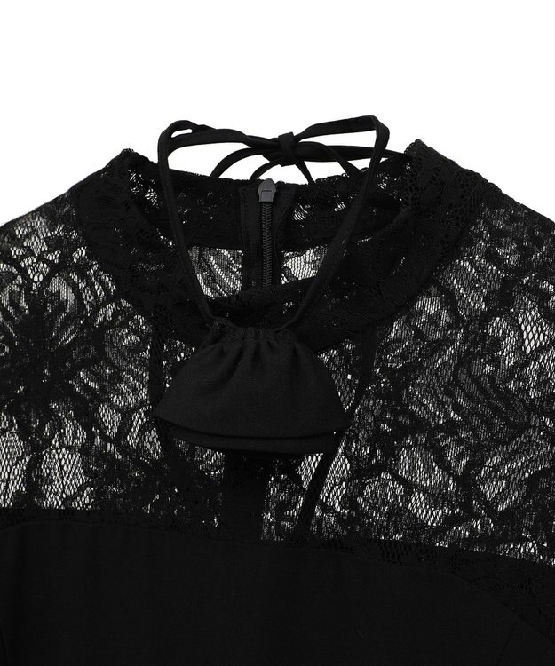 Green Parks コサージュ付レースペプラムロンパース Black