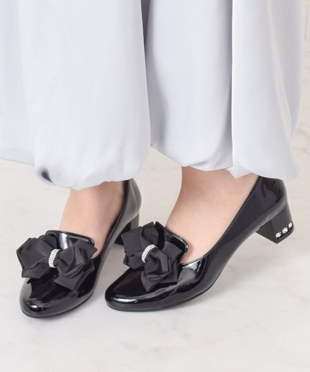 Bridget Birkin 【Bridget Birkin】ヒールアップキラキラリボンローファー ブラックエナメル