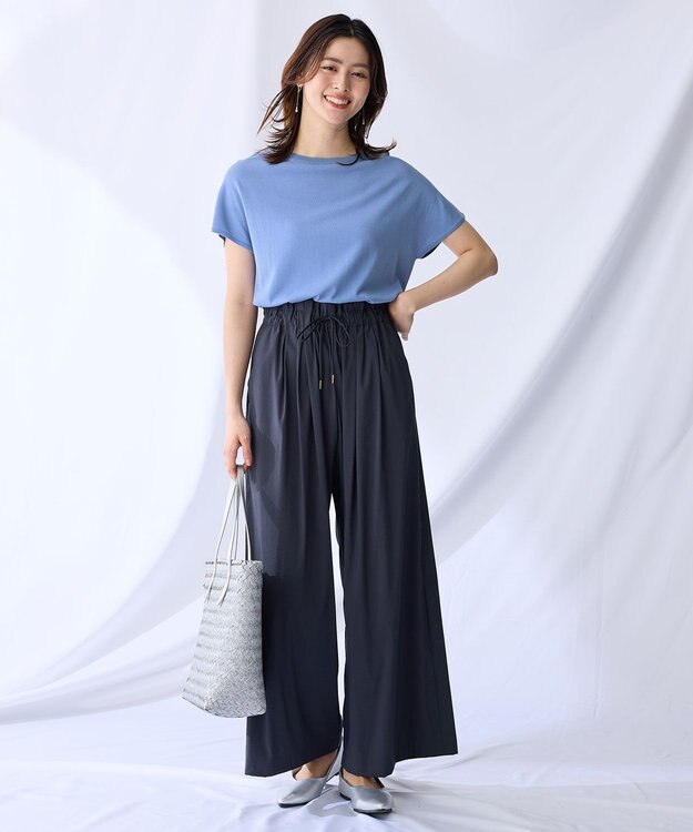 ANY 【接触冷感/UVカット/抗菌防臭/手洗い可/アンチピリング】ファンクションフレンチスリーブニット ブルー