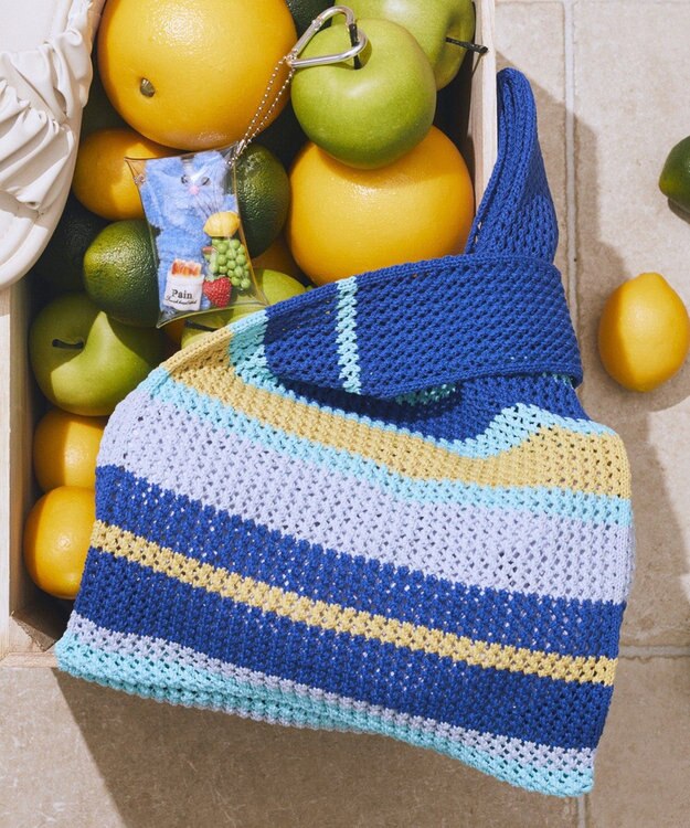 earth music&ecology マルチボーダーニットバッグ Blue