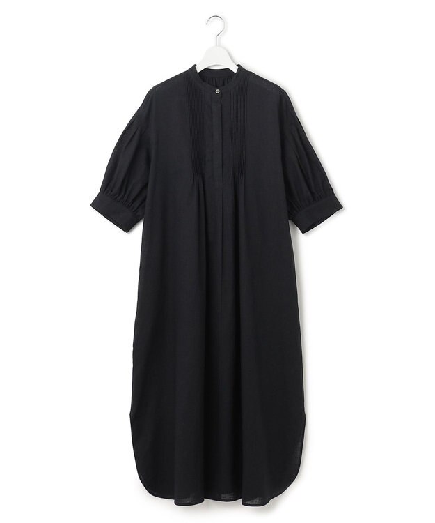 23区 S 【SLOW/洗える】リネンコットン シャツワンピース ブラック系