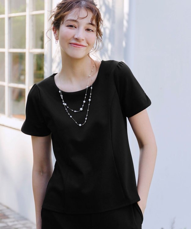 Tiaclasse 【UVカット・吸水速乾】 “きれい見え” パネルラインカットソートップス ブラック