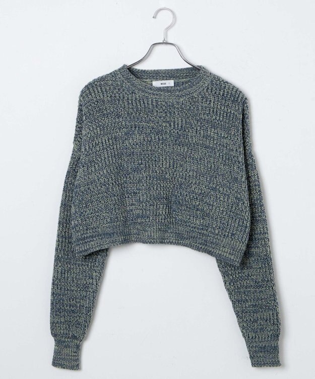 WEGO ミックスカーラーショートニット サックス