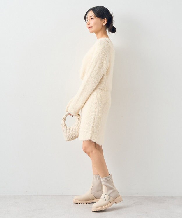 earth music&ecology ＳＥＴ２点シャギーショートカーデ＋ミニワンピース Ivory