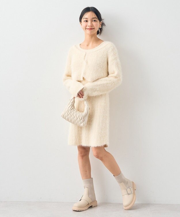 earth music&ecology ＳＥＴ２点シャギーショートカーデ＋ミニワンピース Ivory