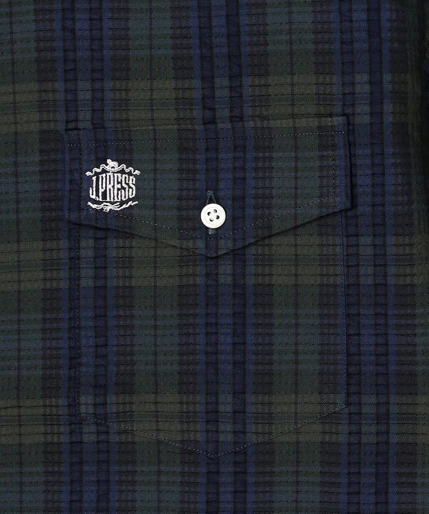 J.PRESS MEN 【KING SIZE 】【吸水速乾 / 接触冷感 / 高通気性】Aero Weave クールマックスサッカー チェック シャツ / B.D. ネイビー系3