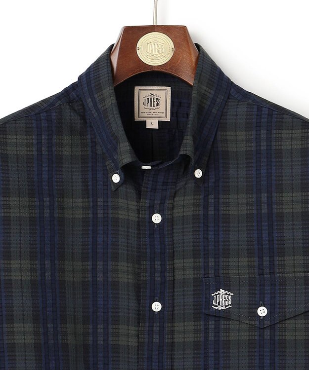 J.PRESS MEN 【KING SIZE 】【吸水速乾 / 接触冷感 / 高通気性】Aero Weave クールマックスサッカー チェック シャツ / B.D. ネイビー系3