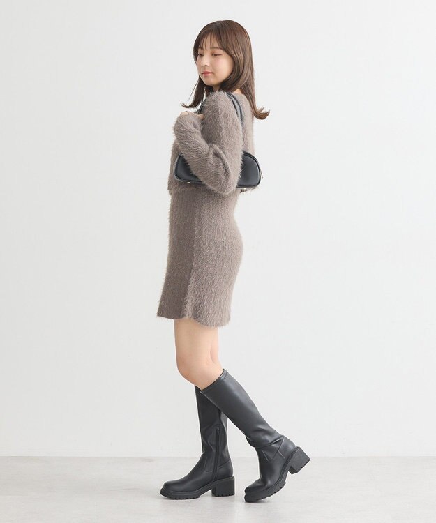 earth music&ecology ＳＥＴ２点シャギーショートカーデ＋ミニワンピース Mocha