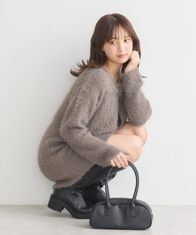 earth music&ecology ＳＥＴ２点シャギーショートカーデ＋ミニワンピース Mocha