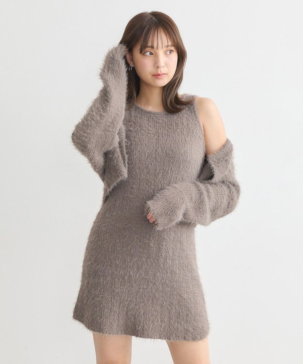 earth music&ecology ＳＥＴ２点シャギーショートカーデ＋ミニワンピース Mocha