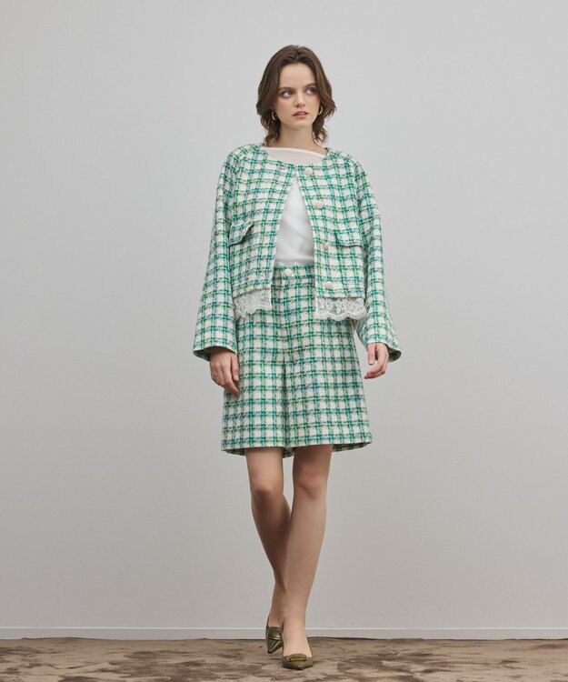 GRACE CONTINENTAL ツイードショートパンツ グリーン