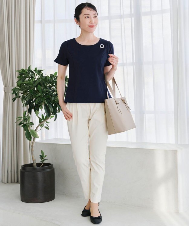 Tiaclasse 【UVカット・吸水速乾】 “きれい見え” パネルラインカットソートップス ネイビー