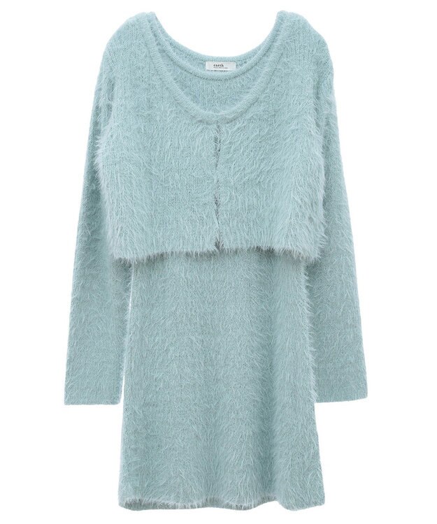 earth music&ecology ＳＥＴ２点シャギーショートカーデ＋ミニワンピース Mint Green