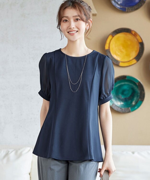 Tiaclasse 【サラごこち】ソフトペプラムカットソー ネイビー