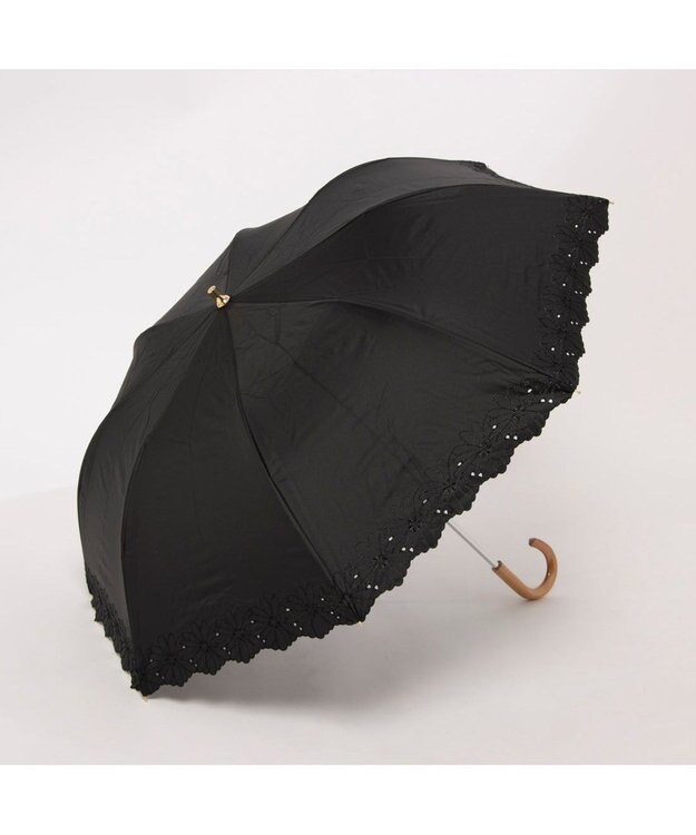 UNBILLION カシュネ cachenez / PUフラワーボーラー刺繍トップレス2段折りたたみ傘 ブラック