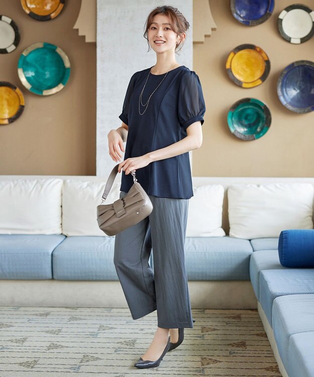 Tiaclasse 【サラごこち】ソフトペプラムカットソー ネイビー