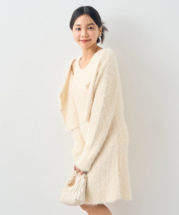 earth music&ecology ＳＥＴ２点シャギーショートカーデ＋ミニワンピース Ivory