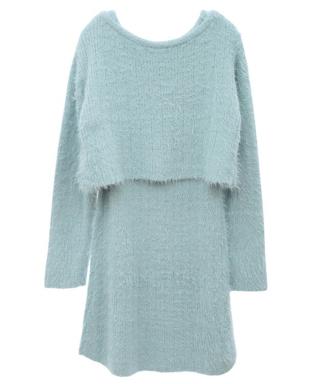 earth music&ecology ＳＥＴ２点シャギーショートカーデ＋ミニワンピース Mint Green