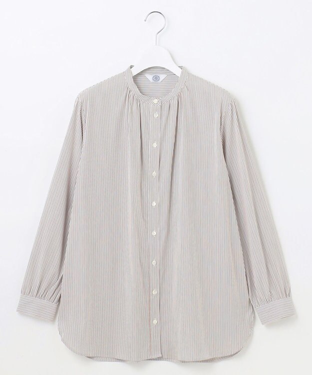 J.PRESS LADIES L 【洗える】BEZ C/Ny ドビーストライプ バンドカラー ブラウス グレー系1