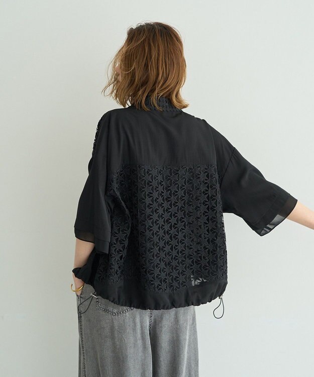 YECCA VECCA レースMIXレイヤードハーフスリーブシャツ Black