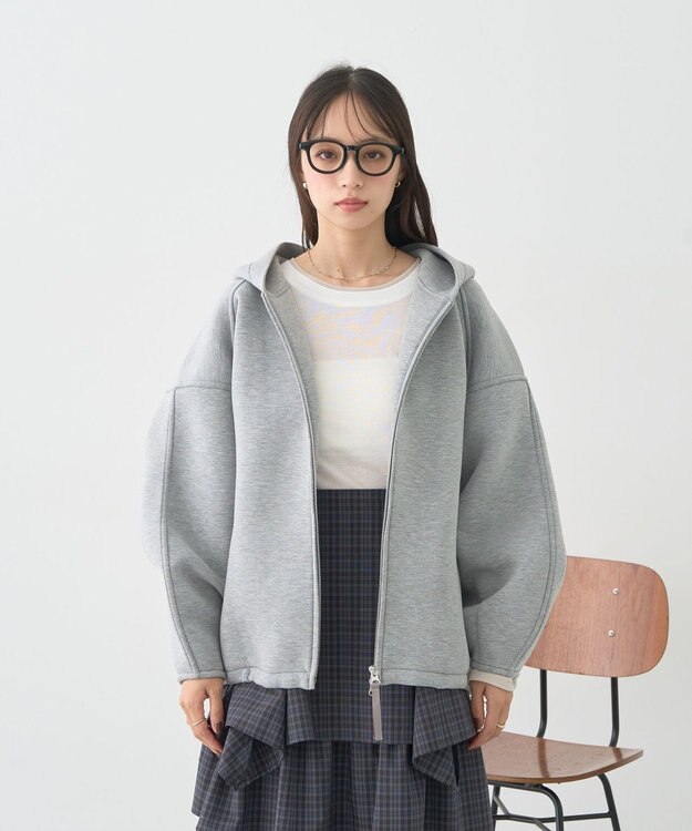 earth music&ecology 【軽量】ダンボールニットフーディーブルゾン Gray Mixture