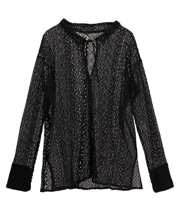 Green Parks ２ＷＡＹリボン付きレースシャツ Black