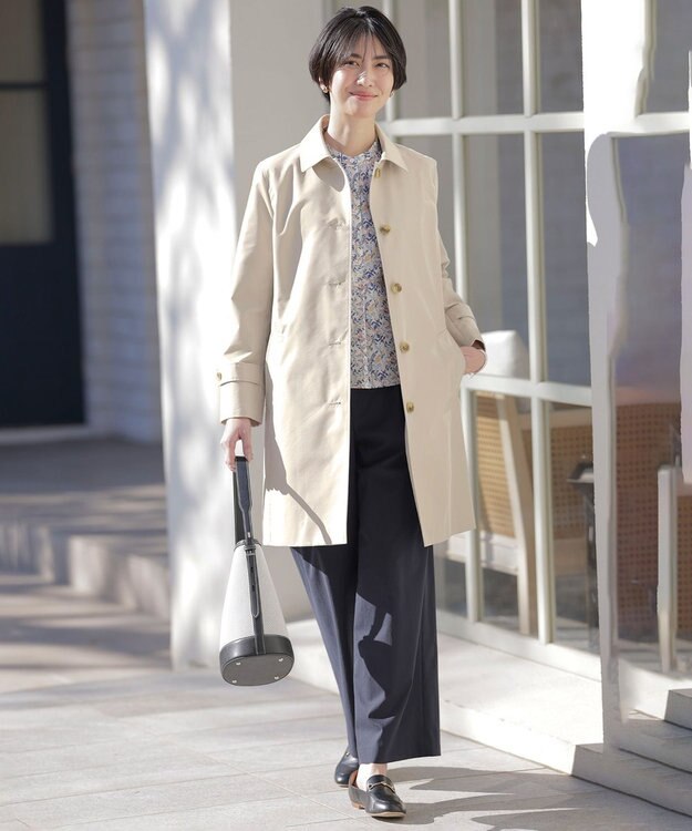 J.PRESS LADIES 【洗える】セルロースリネンストレッチ タックワイドパンツ ネイビー系