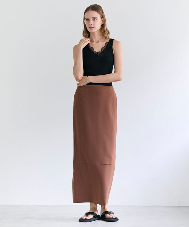 BEIGE， RUBY / レーストリム リブタンクトップ Black