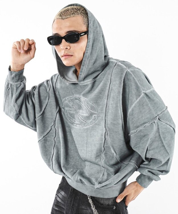 WEGO 【ユニセックス着用ITEM/MLサイズ展開】コールドダイスウィッチングプルパーカー グレー