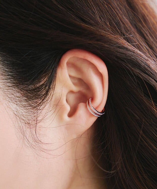 Tiaclasse 配色ラインイヤーカフ ピンクゴールド×オフホワイト