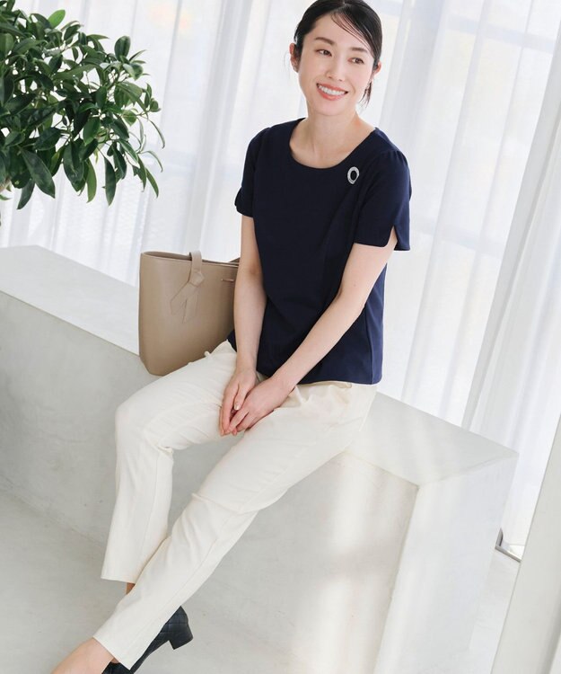 Tiaclasse 【UVカット・吸水速乾】 “きれい見え” パネルラインカットソートップス ネイビー