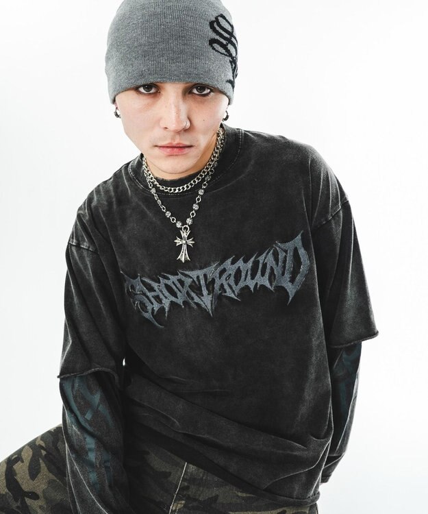 WEGO 【ユニセックス着用ITEM】ブリーチレイヤードグラフィックT（LS） ブラックその他