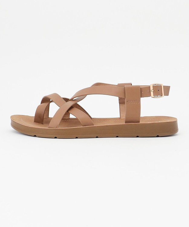 ANY クロスストラップフラットサンダル キャメル