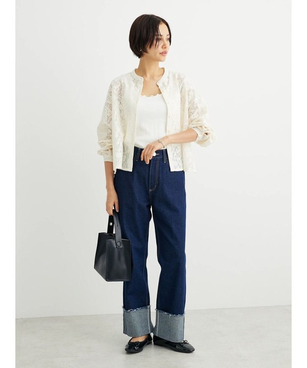 Green Parks ・ＥＬＥＮＣＡＲＥ　ＤＵＥ　バンドカラーレースシャツ Ivory