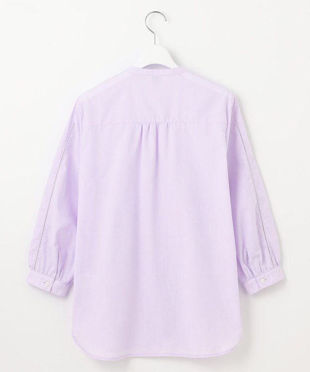 J.PRESS LADIES 【洗える】シャンブレー バンドカラー ピンタック ブラウス ラベンダー系