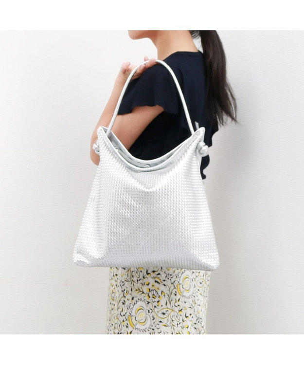 UNBILLION ペルケ perche / レザーメッシュ1本手結びトート シルバー